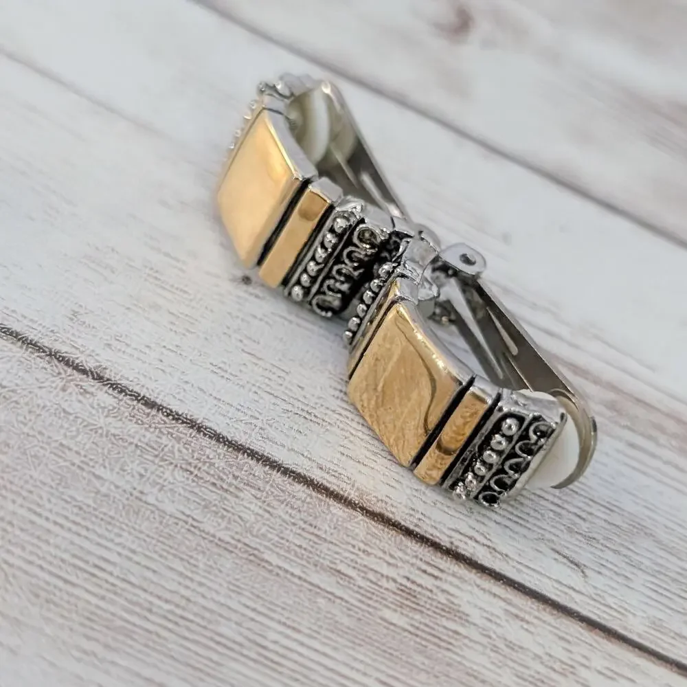 Vintage Clip On Earrings Chunky Gold Tone & Silver Tone Half Hoop - Some Marks